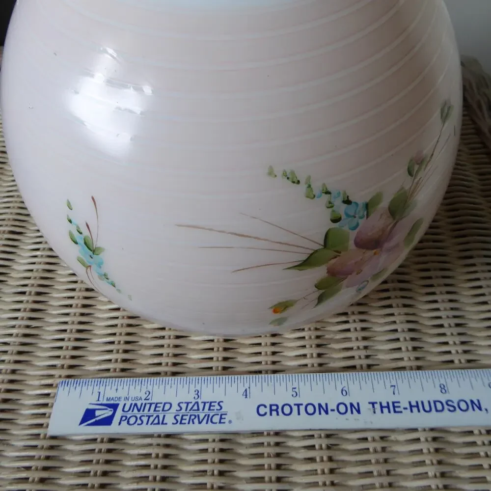 Antique Hand Painted Oil Lamp Globe Ball Lamp Shade 8” Tall 9” Dia 4” Base Rim